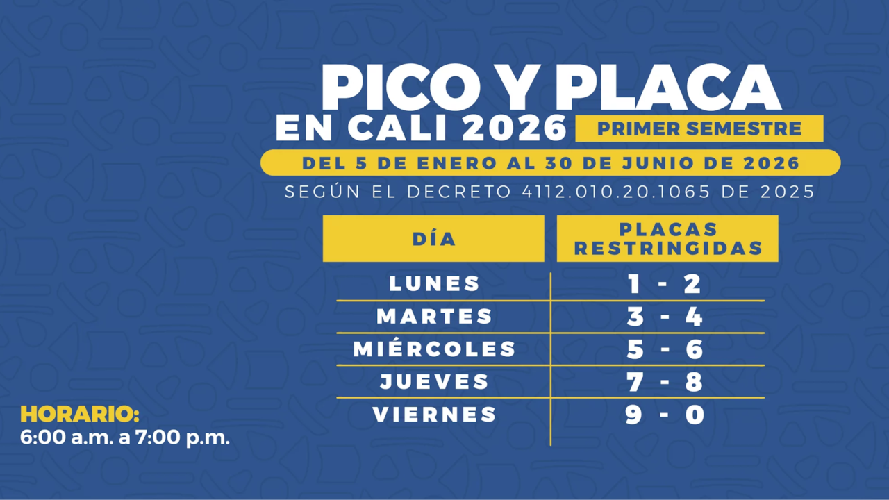 Así es la rotación del pico y placa para Cali durante el primer semestre 2026.