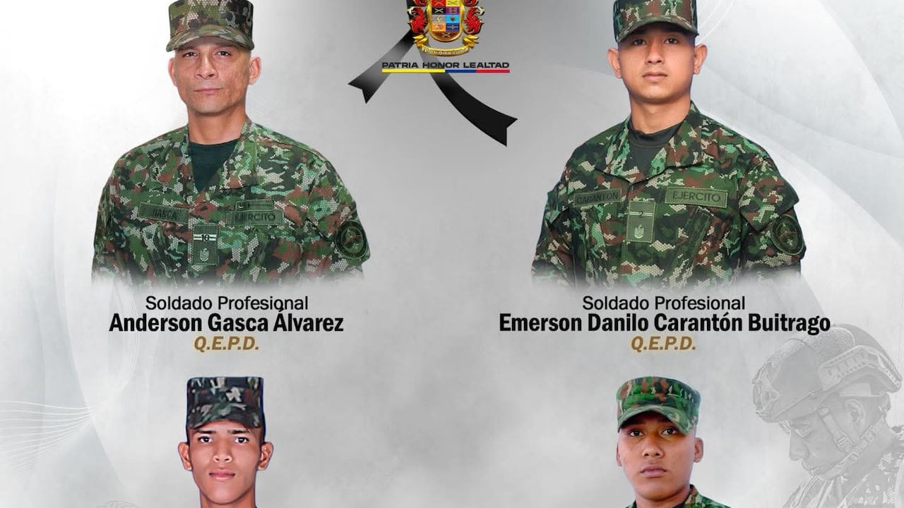 Estos son los soldados que fallecieorn al caer en un campo minado instalado por guerrilleros en zona limítrofe de los departamentos de Meta y Guaviare.