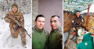 De izquierda a derecha, soldados (r) colombianos asesinados en Ucrania: Diego Ulucue, Jairo Bahamón, Jhonatan Chimbaco y Joan Cerón.