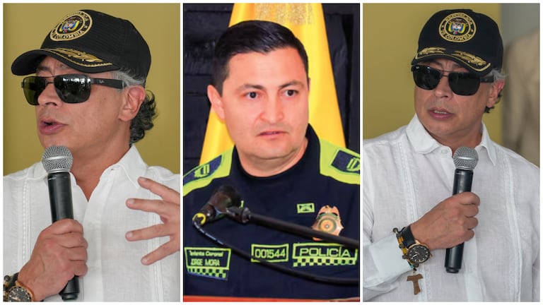 El presidente, Gustavo Petro, el 4 de marzo de 2026 en Santa Marta (Colombia). En el centro, el teniente coronel (r) Jorge A. Mora Cortés