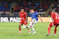 Cristian Barrios y Frank Lozano durante un partido América vs. Chicó en el Pascual Guerrero.