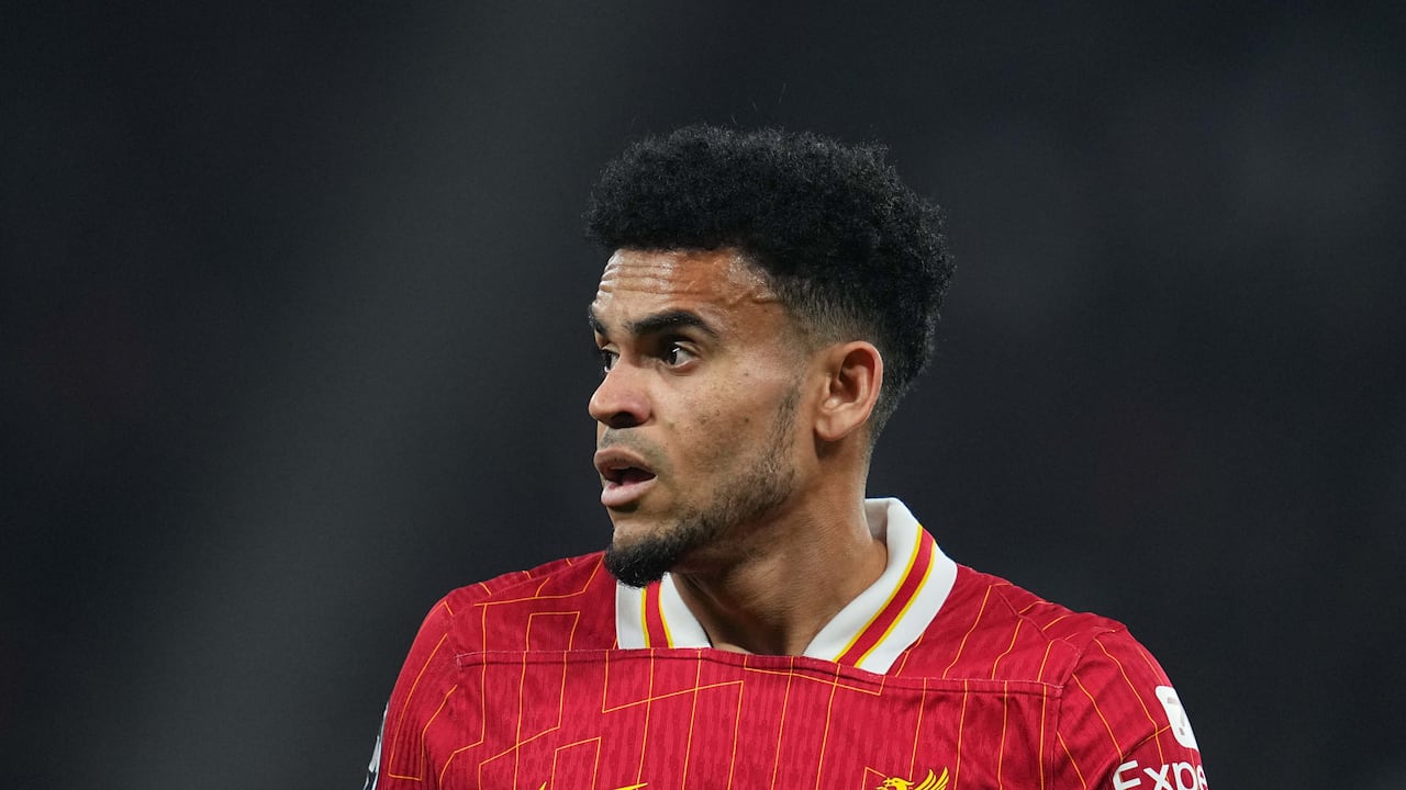 Luis Díaz of Liverpool looks on during the Champions League Round 3 match between RB Leipzig v Liverpool, Red Bull Arena on October 23, 2024. (Photo by Ulrik Pedersen/NurPhoto via Getty Images)