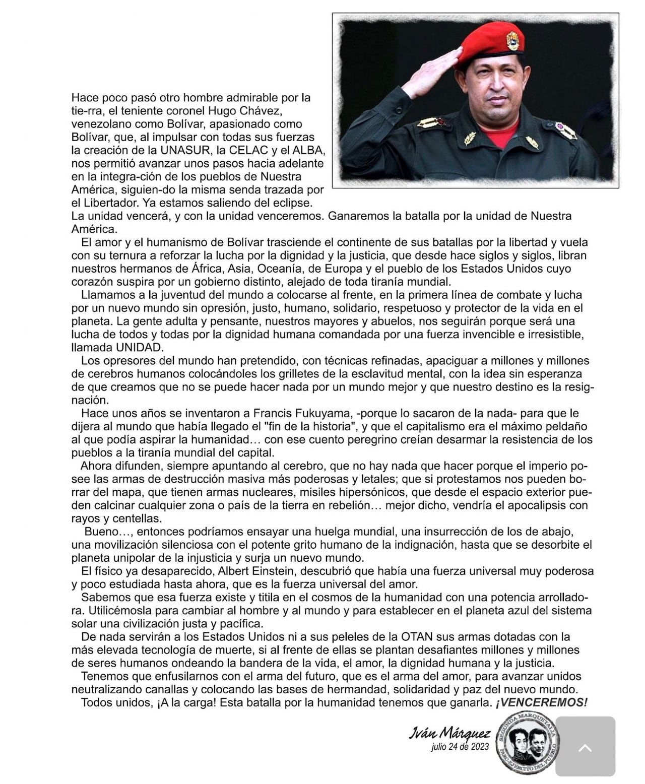 La extensa carta fue publicada en la web de la 'Segunda Marquetalia'. Parte 2.