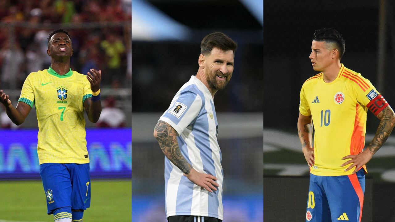 Vinicius Jr, Lionel Messi y James Rodríguez, estrellas de Sudamérica.