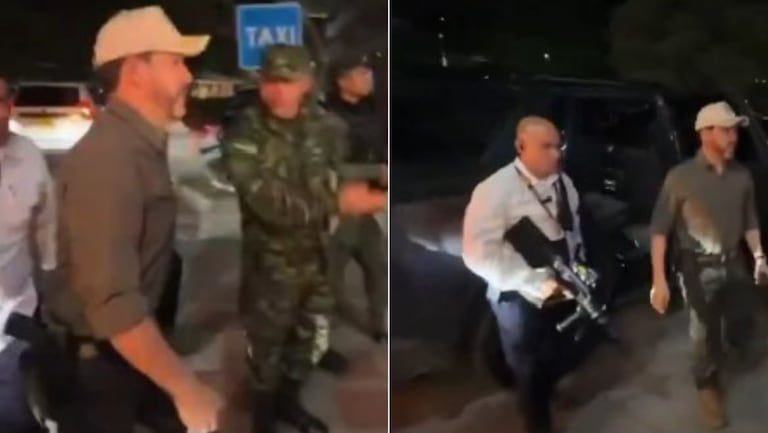 De la Espriella fue visto con chaleco, su propia pistola y rodeado de escoltas.