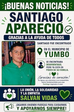 El joven Santiago Perafán fue encontrado en el municipio de Yumbo.