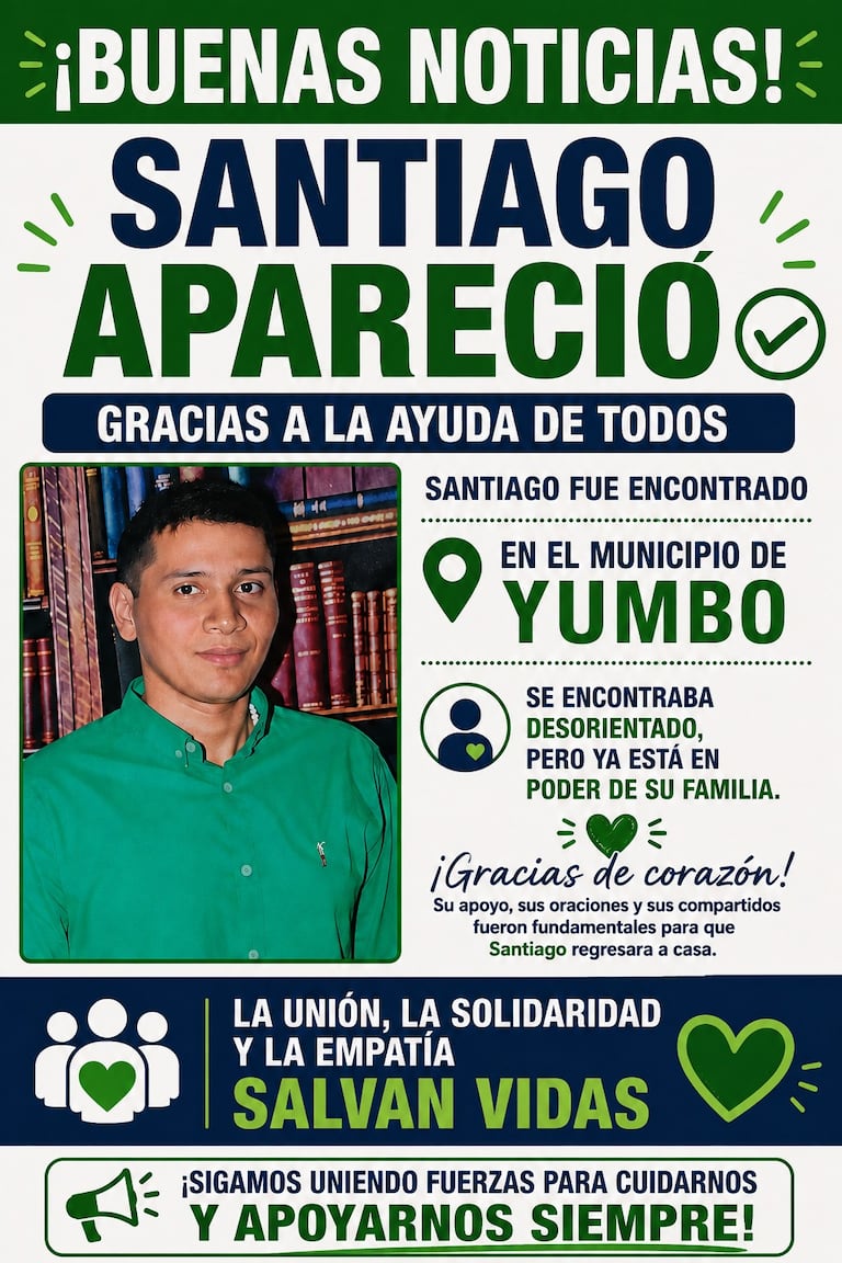 El joven Santiago Perafán fue encontrado en el municipio de Yumbo.