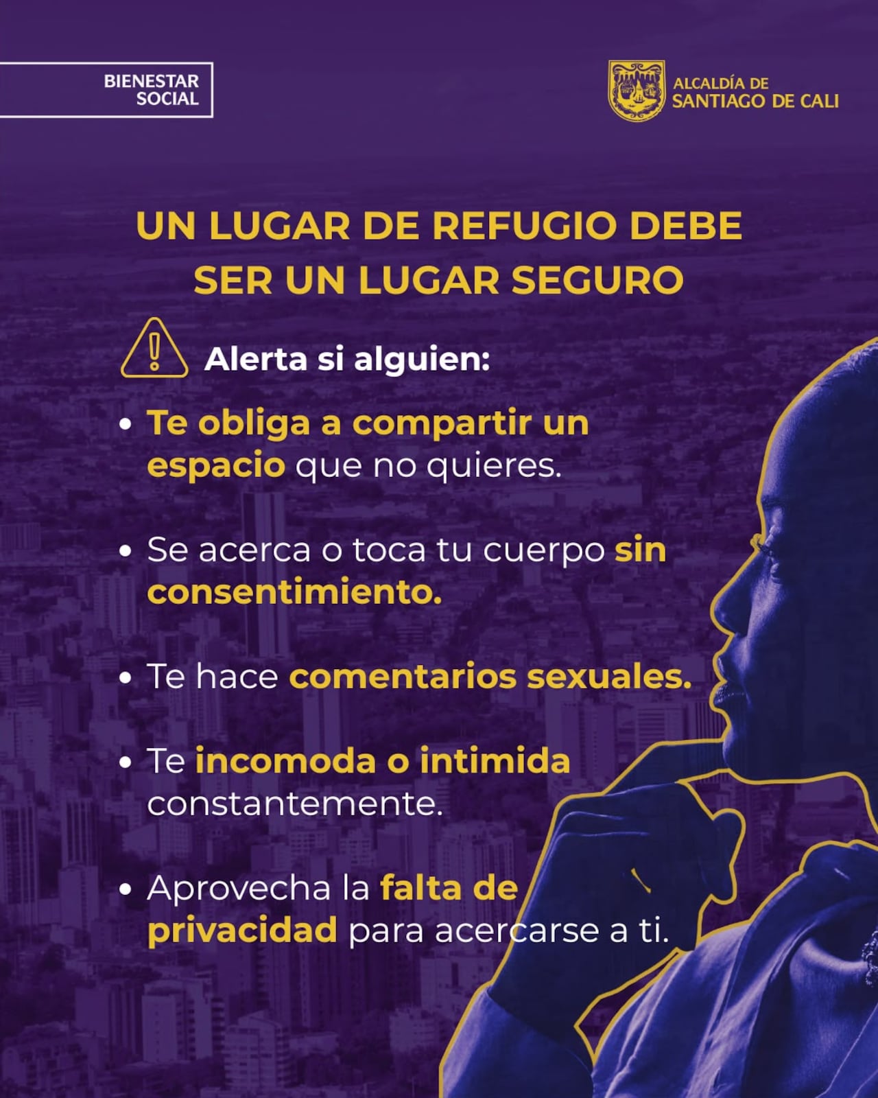 La campaña invita a las mujeres a identificar situaciones de riesgo en refugios, como intimidaciones, tocamientos sin consentimiento, aislamiento o condicionamiento de ayudas.