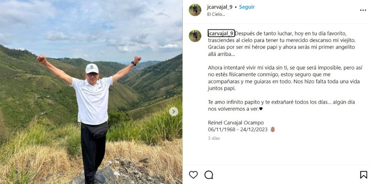 Post con el que Juan Esteban Carvajal se despide de su padre.