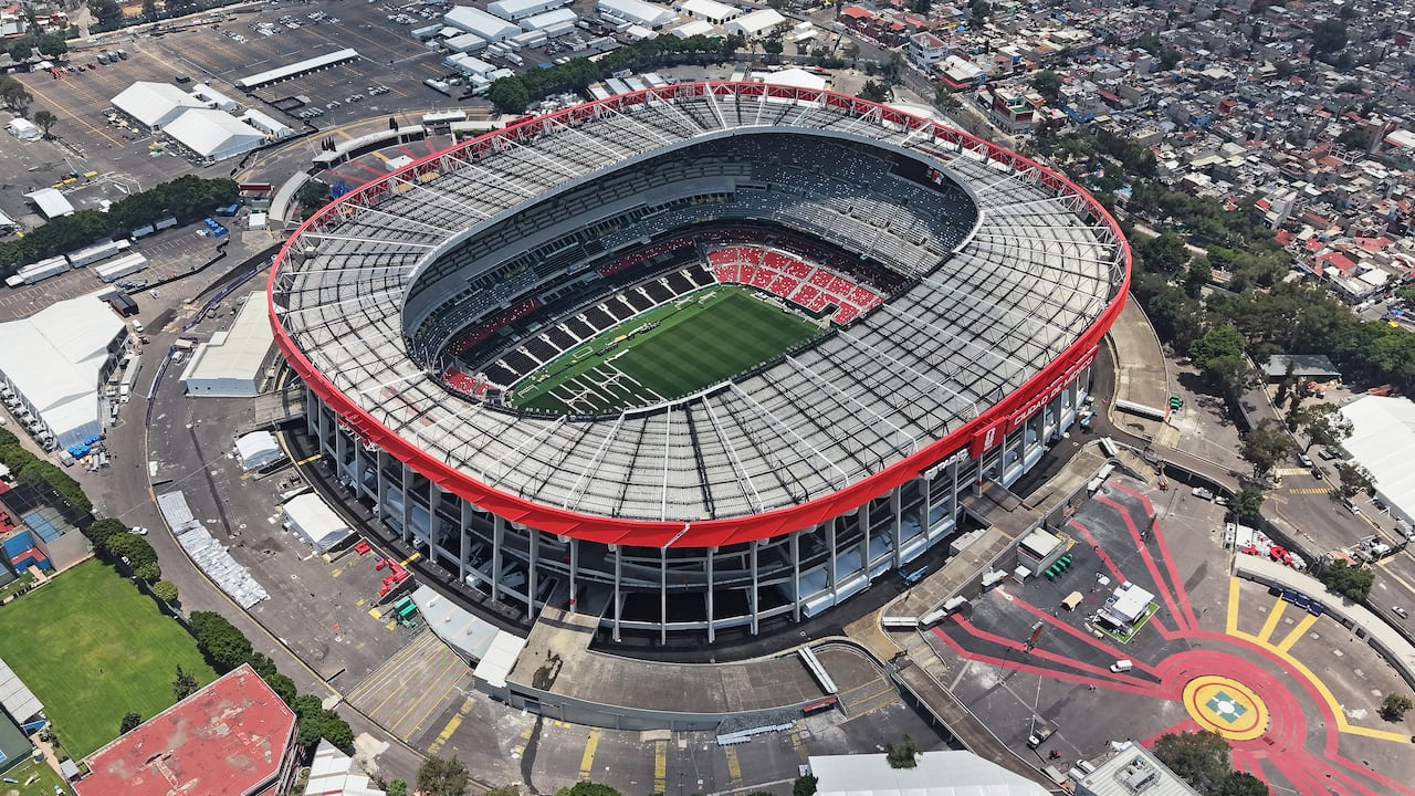 Esta vista aérea muestra el Estadio de la Ciudad de México, renombrado anteriormente como Estadio Azteca (o Estadio Banorte) para la Copa Mundial de la FIFA, en la Ciudad de México el 28 de mayo de 2026. (Foto de Carl DE SOUZA / AFP)