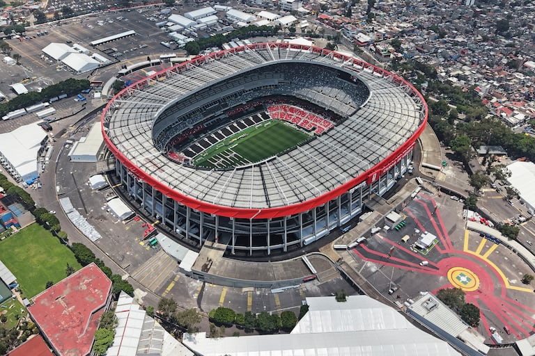 Esta vista aérea muestra el Estadio de la Ciudad de México, renombrado anteriormente como Estadio Azteca (o Estadio Banorte) para la Copa Mundial de la FIFA, en la Ciudad de México el 28 de mayo de 2026. (Foto de Carl DE SOUZA / AFP)