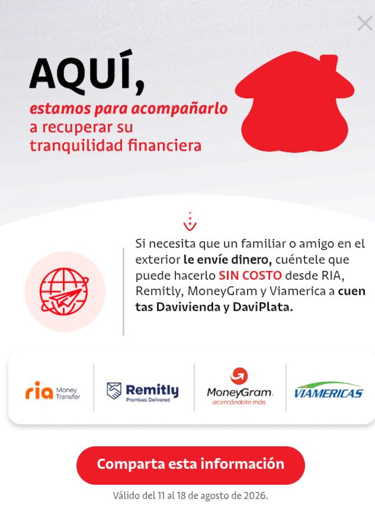Familias en Colombia podrán recibir dinero del exterior sin costo durante esta semana