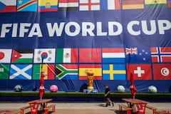 Workers are seen at the FIFA Fan Festival in downtown Houston, Texas, on June 10, 2026, ahead of the 2026 FIFA World Cup. (Photo by RONALDO SCHEMIDT / AFP)