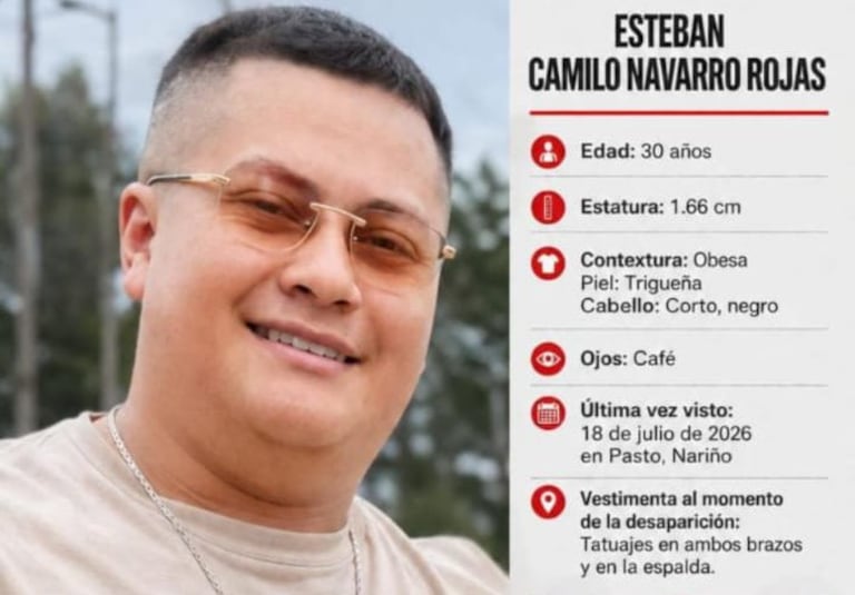 La última vez que vieron a Esteban Camilo Navarro Roja fue el sábado 18 de julio cuando partió de Pasto hacia Cali, indicaron los familiares.