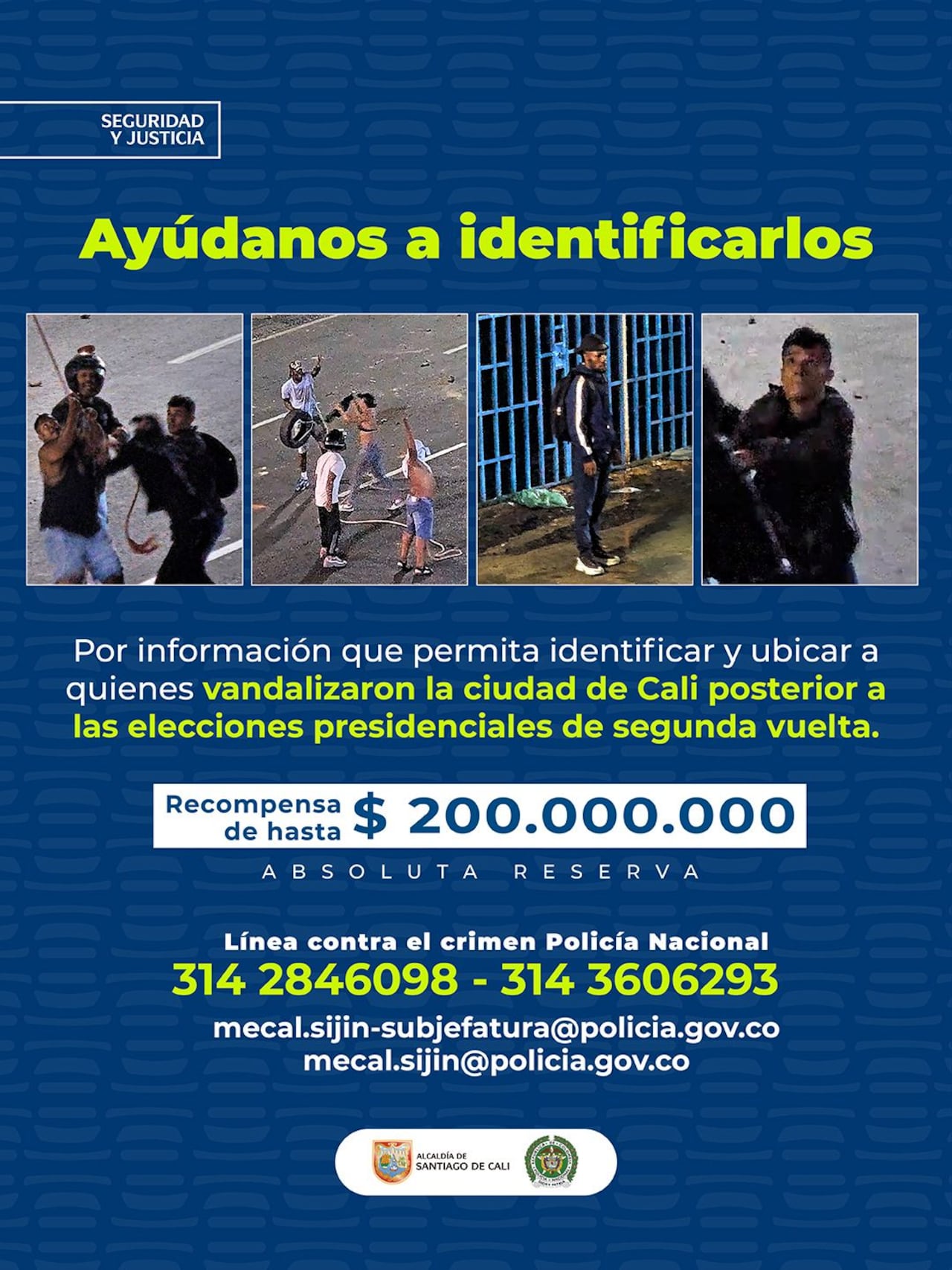 Cartel de los más buscados por disturbios y daños al MIO en Cali