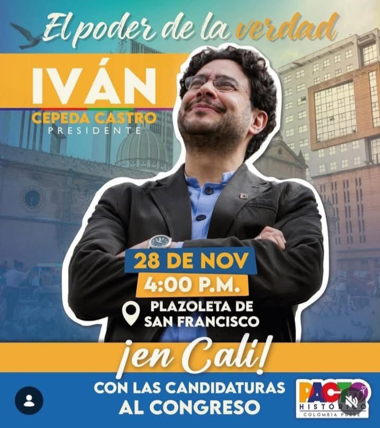 El candidato del Pacto Histórico llegará este viernes a la plazoleta de San Francisco.