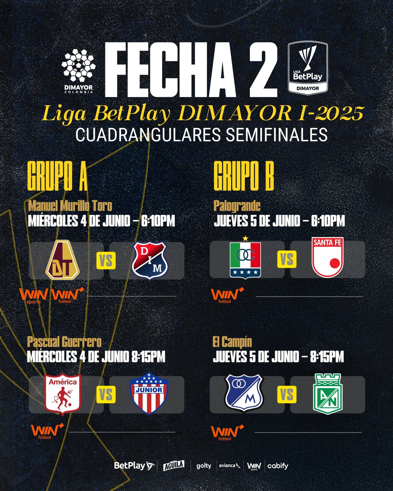 Esta es la programación de la segunda fecha de los cuadrangulares de la Liga Betplay.
