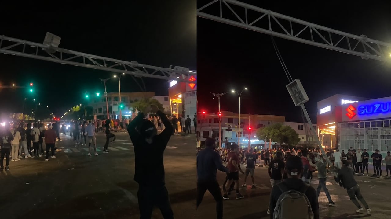 Este es el momento en el que fue derribada una cámara de fotodetección de la Avenida Simón Bolívar con Carrera 36.