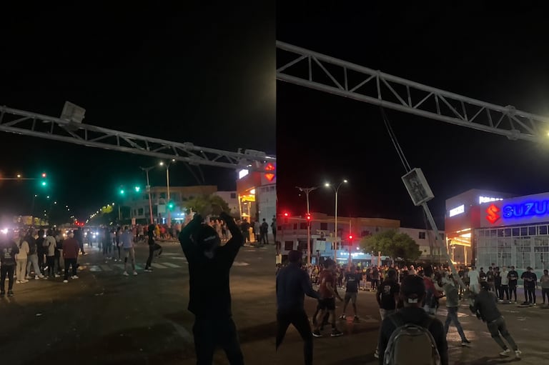 Este es el momento en el que fue derribada una cámara de fotodetección de la Avenida Simón Bolívar con Carrera 36.