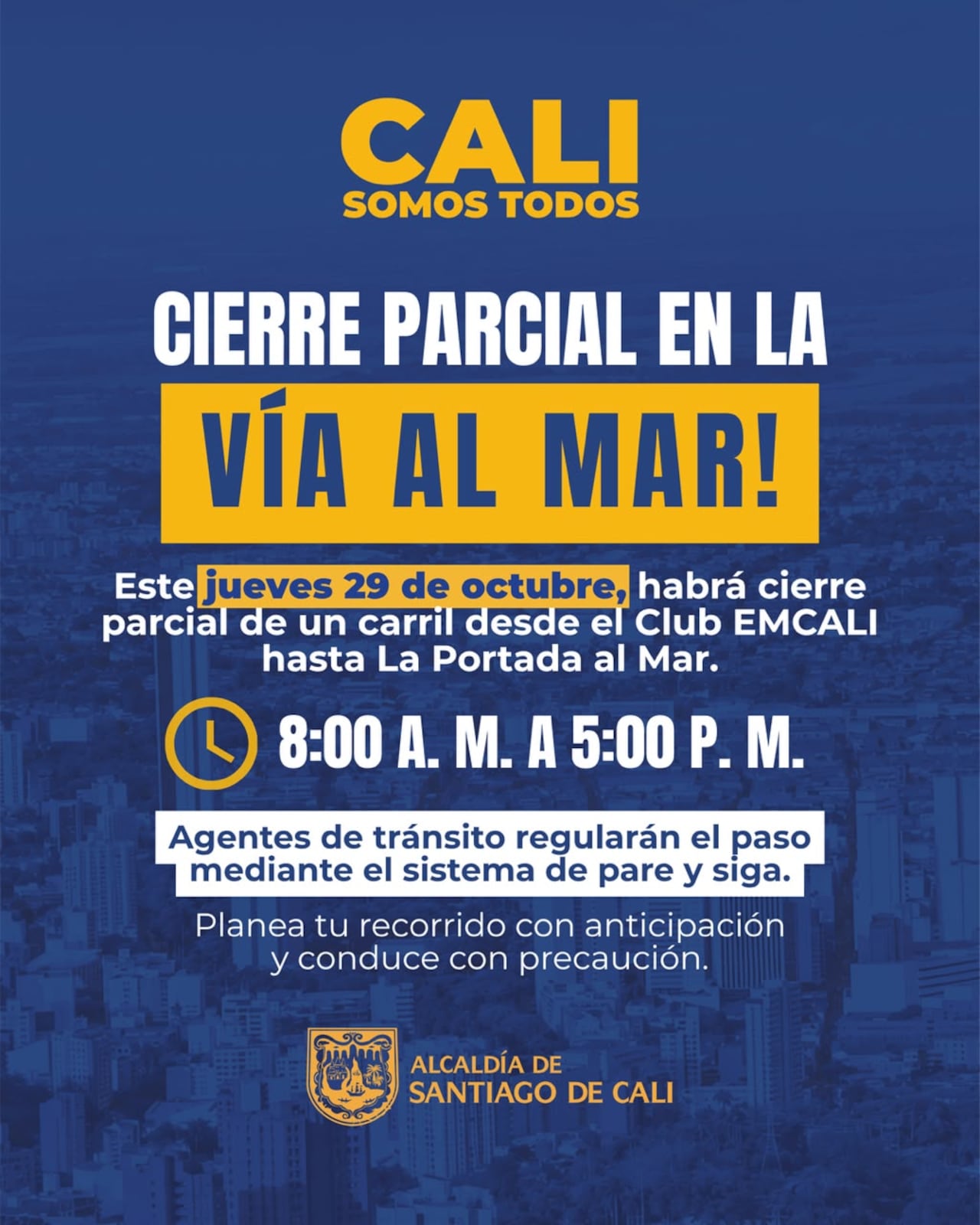 Cierre parcial de un carril en la vía al mar.