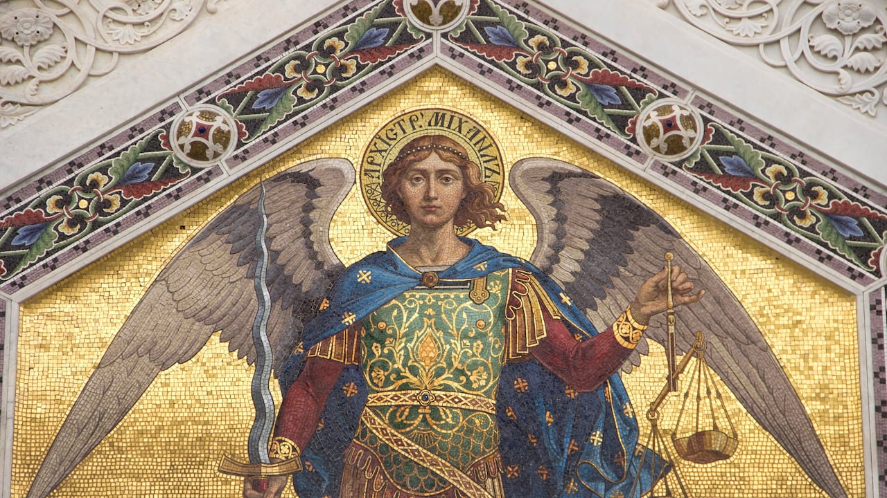 Mosaic of Saint Michael on the facade of Serbian Orthodox Church in Trieste