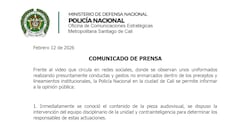 Imagen del comunicado de la Policía Metropolitana de Cali.