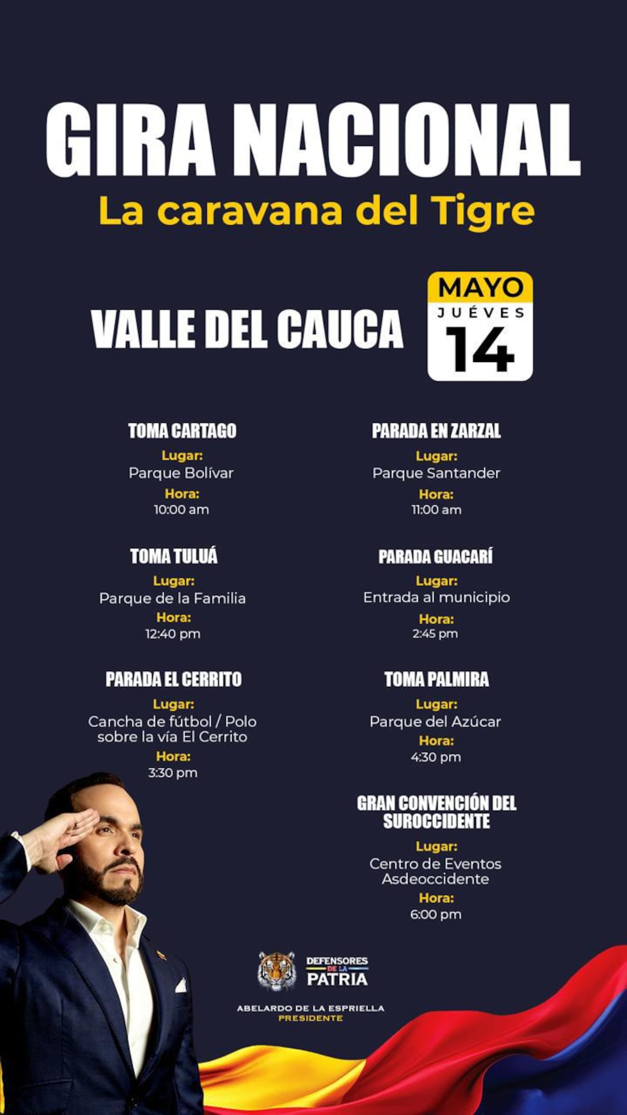 Agenda de la caravana del candidato político Abelardo de la Espriella.