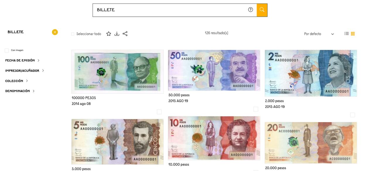 Colección virtual de billetes del Banco de la República de Colombia
