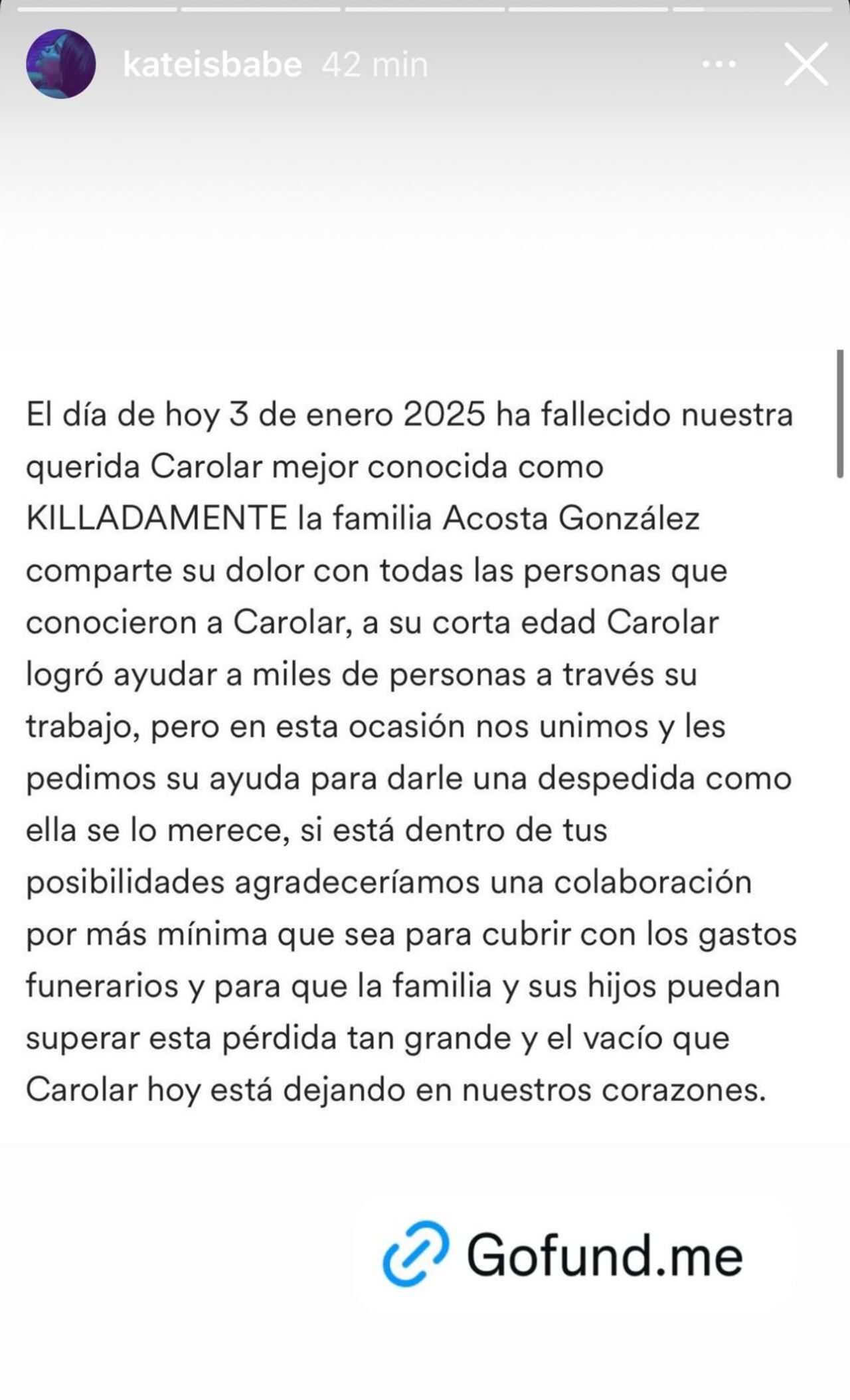 Kathyan, hermana menor de la influencer "Killadamente", confirmó su muerte vía stories en Instagram
