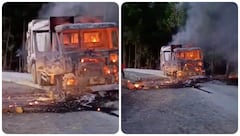Camion vandalizado por hombres armados
