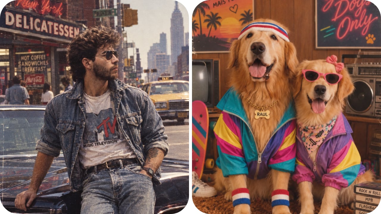 Peinados, ropa, carros y escenarios de los 80 regresan en fotografías creadas con inteligencia artificial.