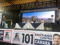 Juan Felipe Murgueitio, concejal de Cali y organizador del evento; Christian Garcés, candidato al Senado; Santiago Castro, candidato a la Cámara; y Rafael Rodríguez, diputado, firmaron el compromiso público por seguridad, movilidad e inversión para la región.