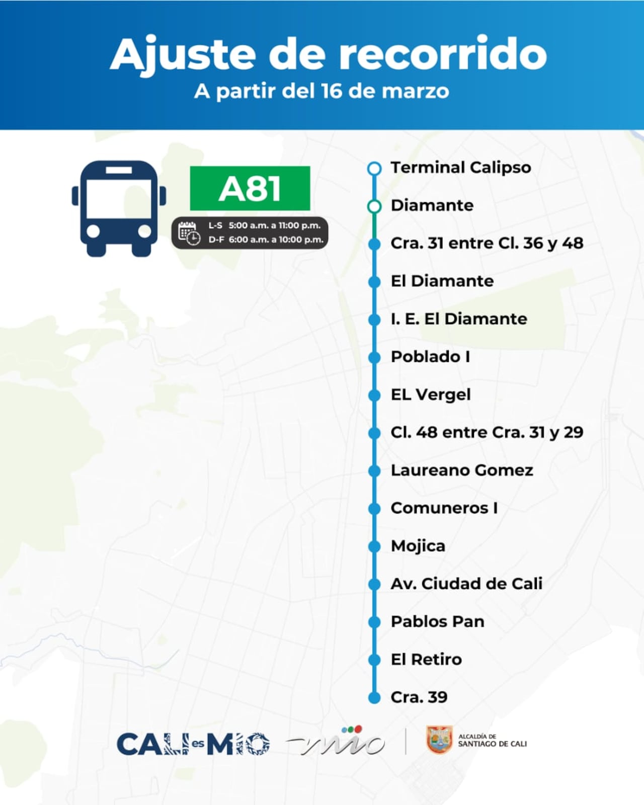 También habrá ajustes en el recorrido de la ruta A81.