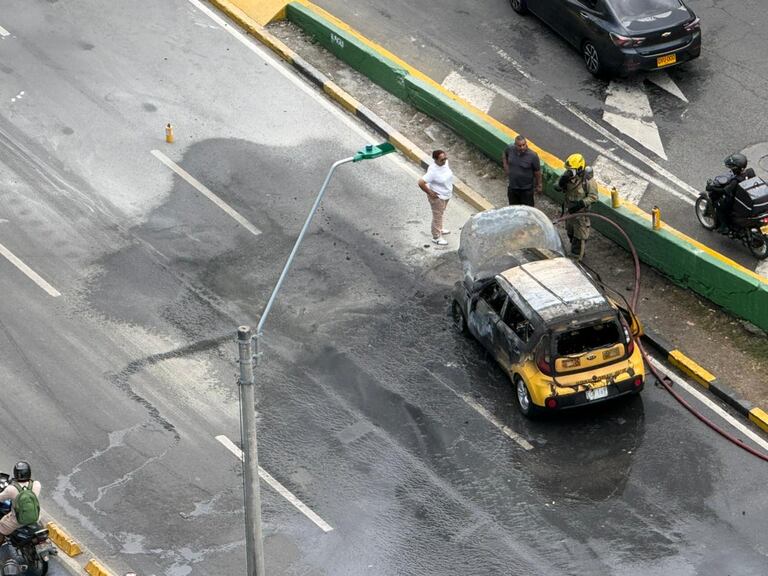Así quedó el taxi tras el incendio.