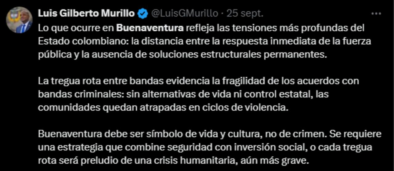 Reacción de Luis Gilberto Murillo Exgobernador, Exministro de Ambiente y Excanciller.