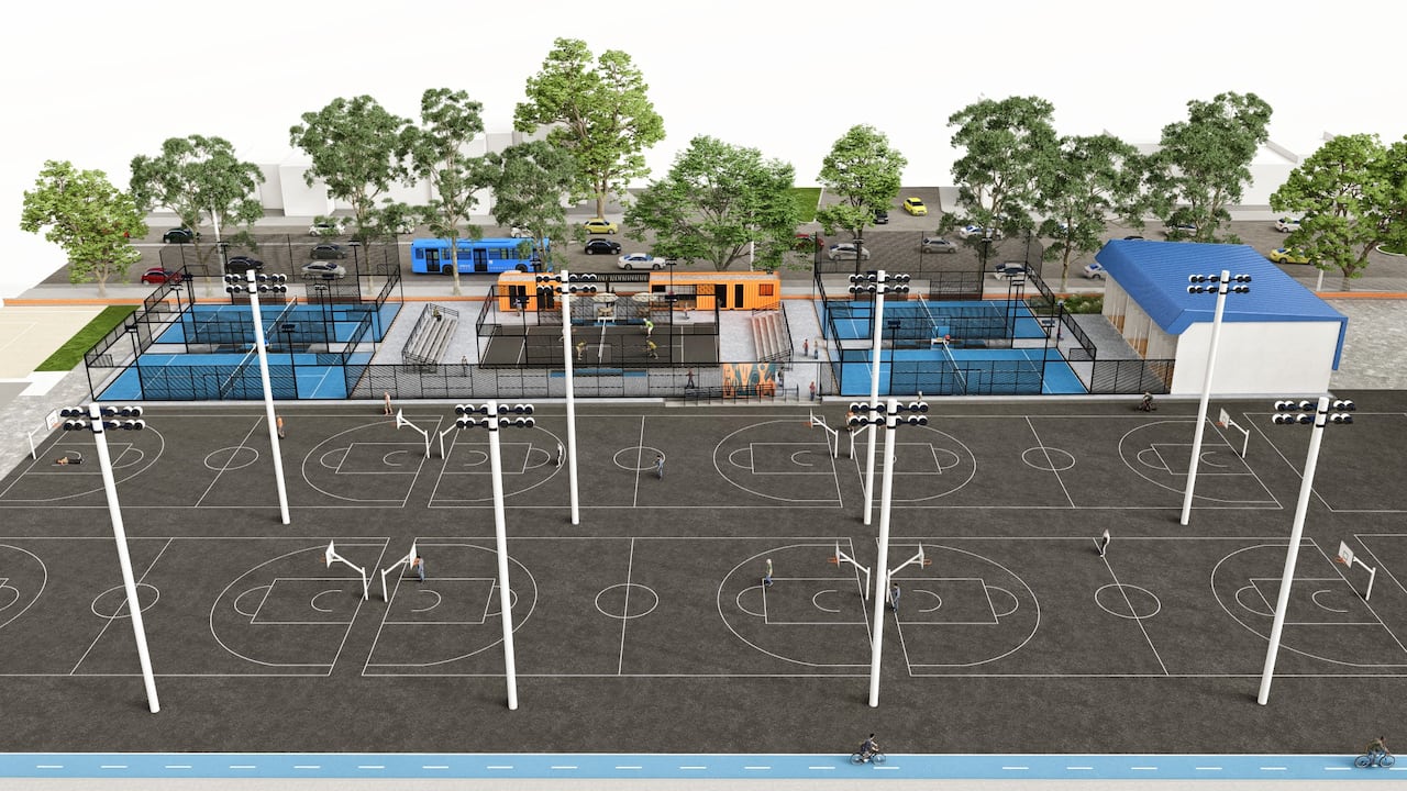 Así se verá el nuevo complejo de pádel en las Canchas Panamericanas de Cali.
