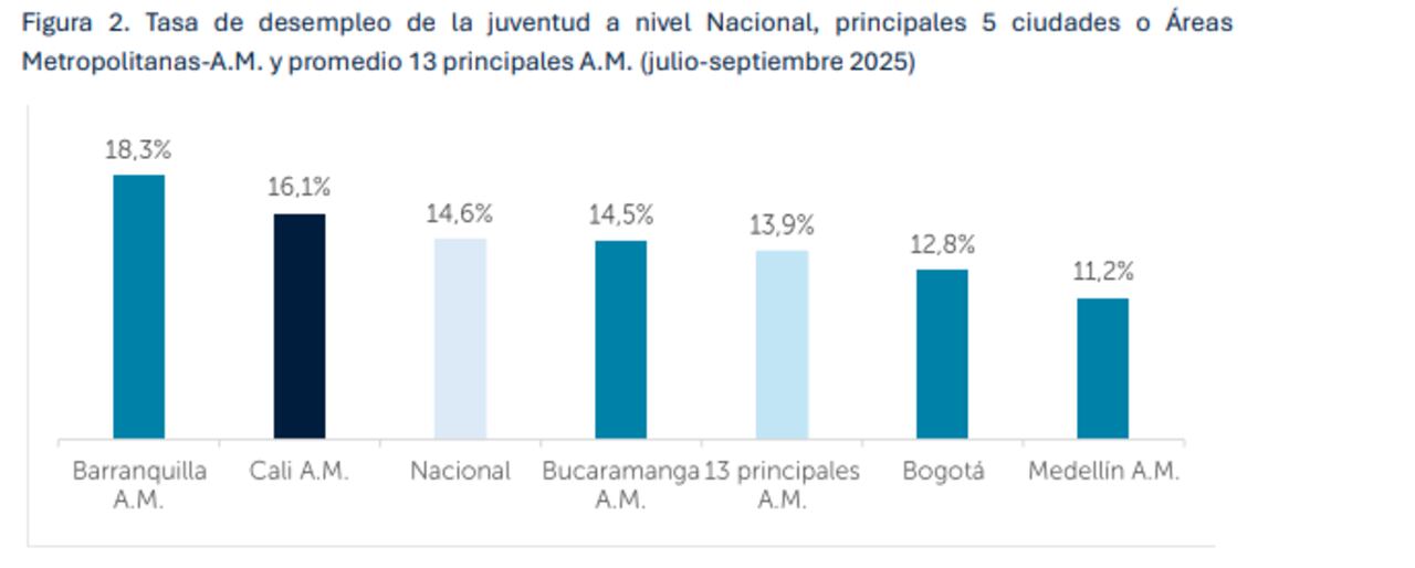 Cifras de desempleo juvenil en las principales ciudades del país.