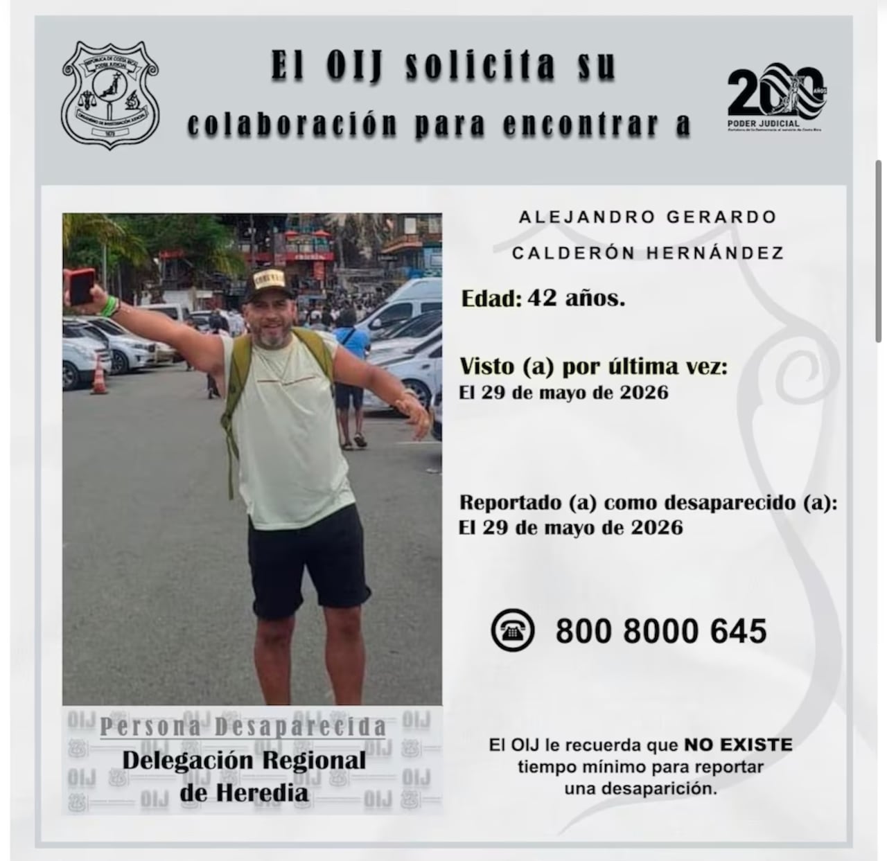 Alejandro Calderón Hernández se encuentra desaparecido en Colombia.