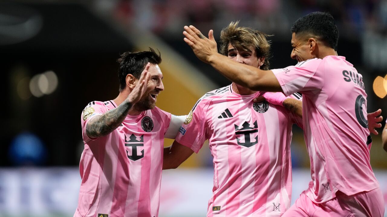 Lionel Messi right winger of Inter Miami and Argentina celebrates after scoring his sides first goal during the FIFA Club World Cup 2025 group A match between Internacional CF Miami and FC Porto at Mercedes-Benz Stadium on June 19, 2025 in Atlanta, Georgia. (Photo by Jose Breton/Pics Action/NurPhoto via Getty Images)
