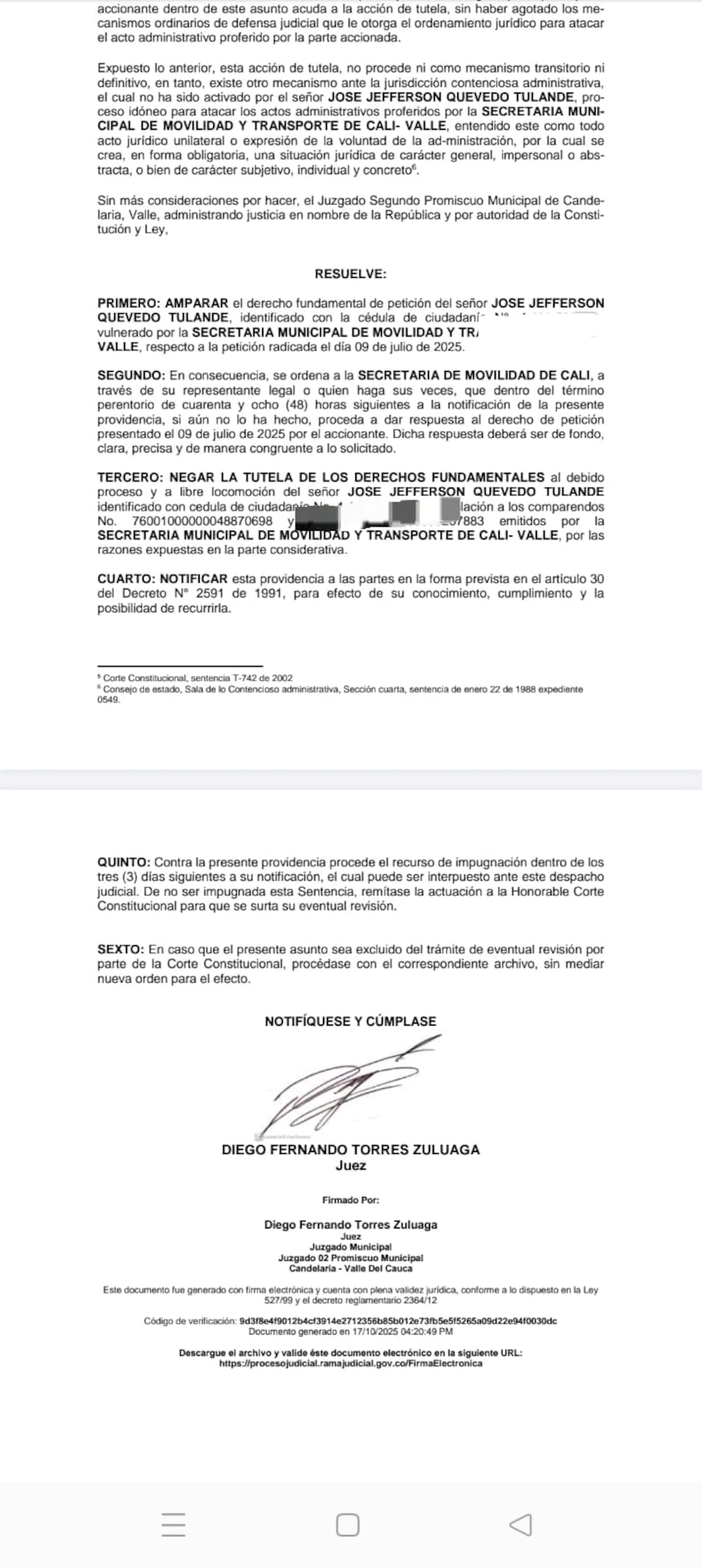 El afectado asegura haber cumplido con la compra y vigencia del seguro, pero denuncia inconsistencias en el sistema de tránsito.