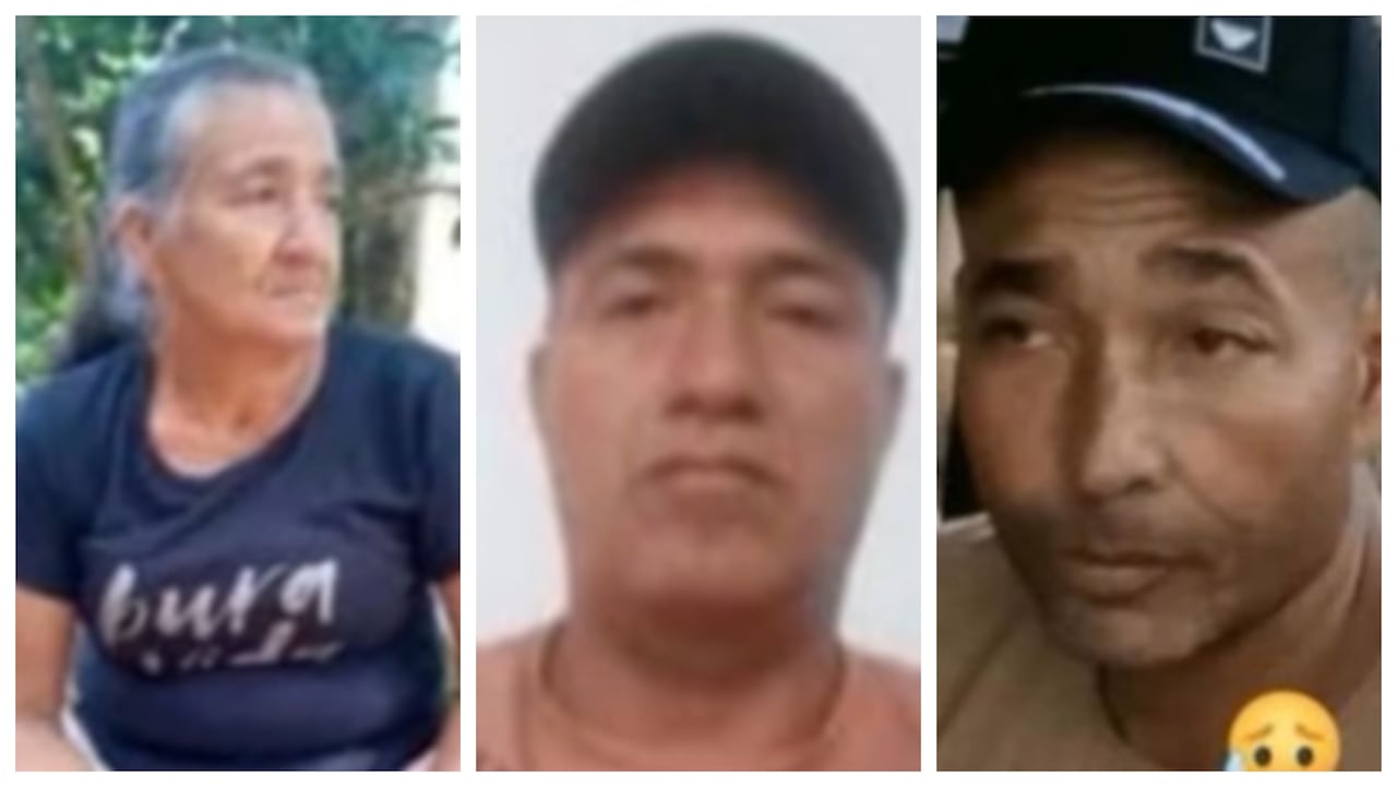 María Cecilia Silva y sus hijos Alonso de Jesús Silva, el tesorero de la Junta de Acción Comunal de La Jagua, y Yalusan Cano, miembro del comité de Conciliación de la misma, asesinados en un ataque con un dron cargado con explosivos en Segovia, Antioquia.