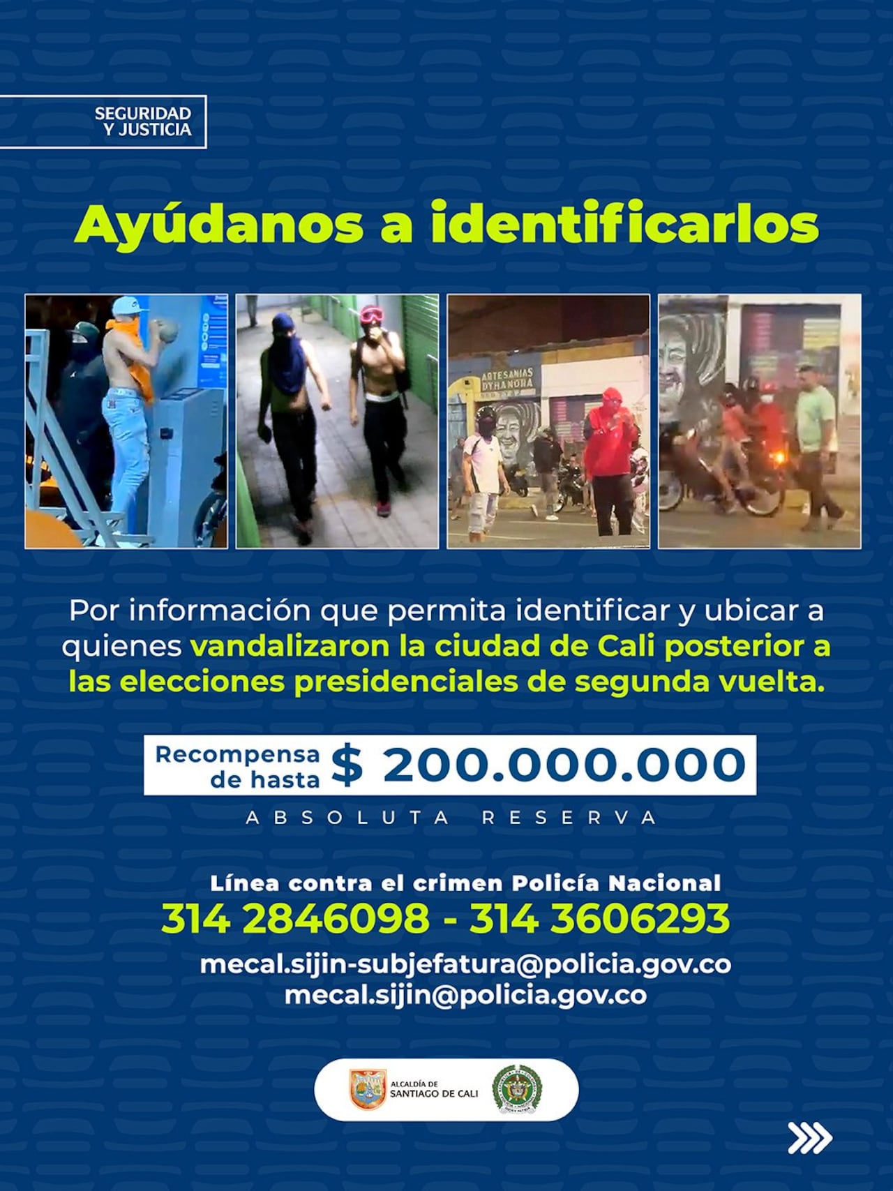Cartel de los más buscados por disturbios y daños al MIO en Cali