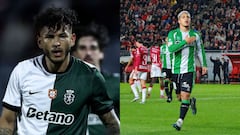 Luis Javier Suárez (izq.) y Juan Camilo 'Cucho' Hernández celebran sus goles en Europa.