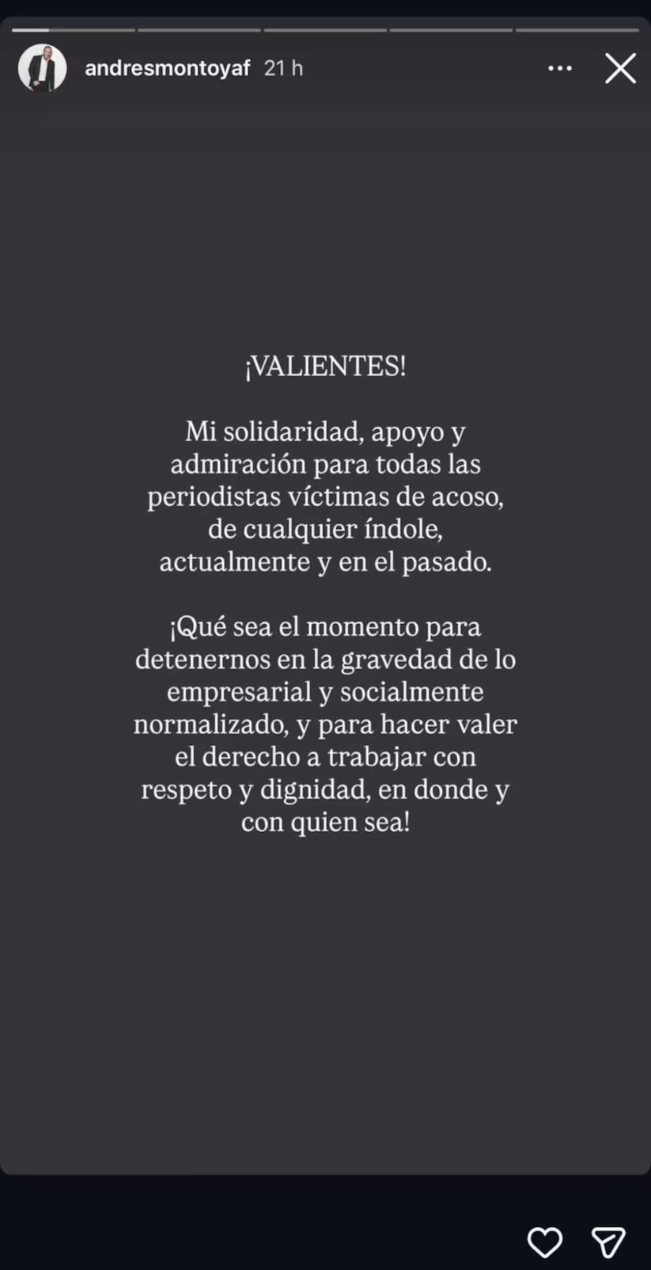 Andrés Montoya, periodista y presentador, respaldo a las periodistas que denunciaron conductas de acoso en Caracol TV.