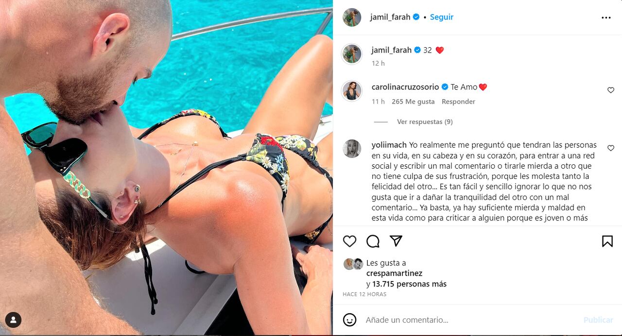 Carolina Cruz festejó con toda el cumpleaños de su novio Jamil Farah, quien también compartió una romántica foto con la presentadora.