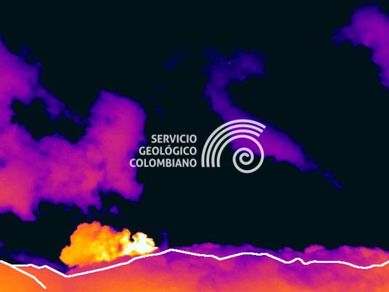 Registro de la cámara térmica Púlpito, ubicada a 6 km al suroccidente del volcán Puracé, que muestra la salida de gases y ceniza el 3 de agosto de 2026 a las 7:27 p. m.