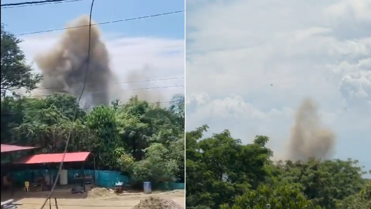 Humo que se vio tras la fuerte explosión sobre la vía que conduce de Timba a Santander de Quilichao.
