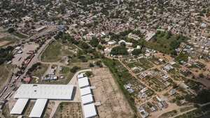 Aerial view of the Dominican Republic border with Haiti, which remains closed by order of Dominican President Luis Abinader in Dajabon, Dominican Republic, on September 15, 2023. Dominican President Luis Abinader on Thursday announced the closure of the country's border with Haiti, escalating a diplomatic row over access to a shared river. (Photo by STRINGER / AFP)