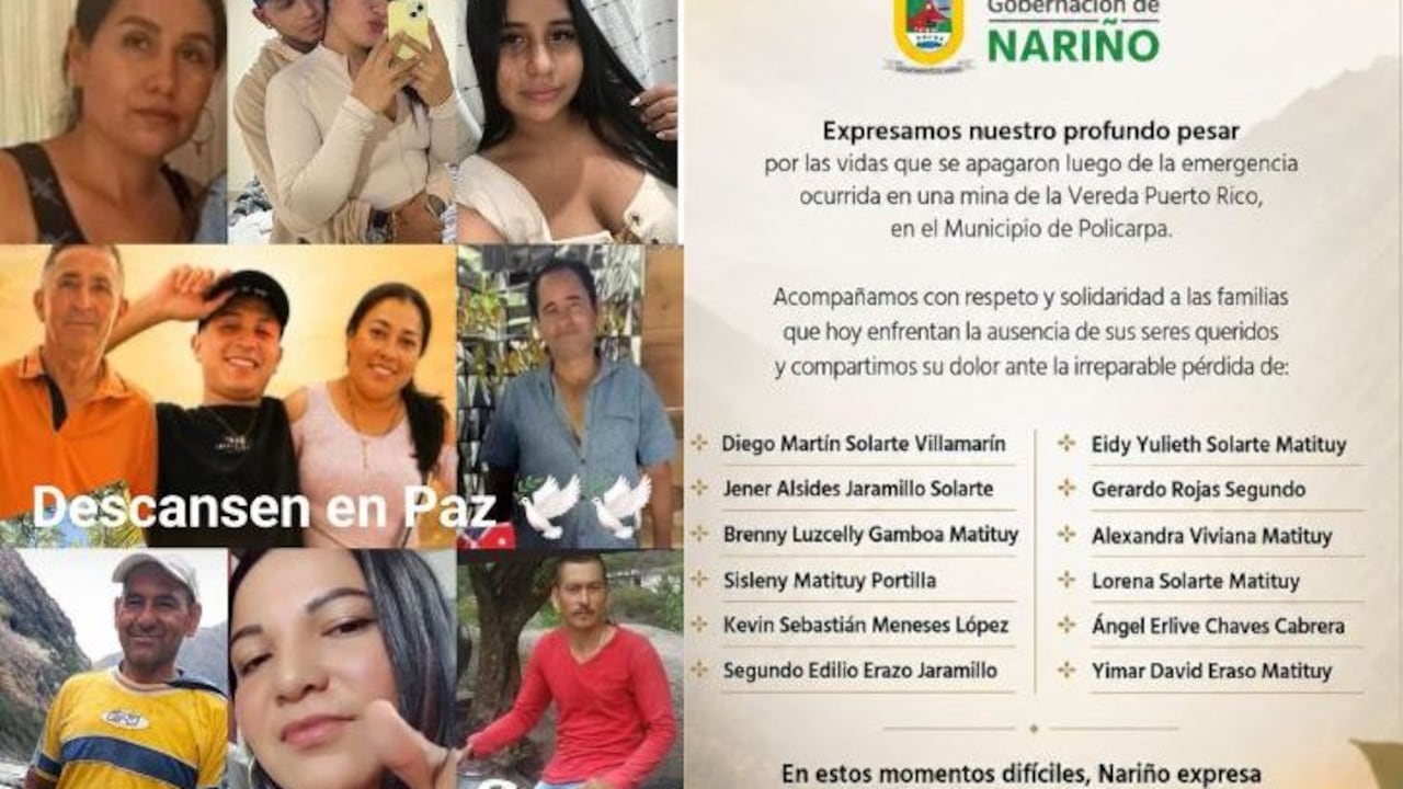 Mientras las familias aguardan la entrega de los cuerpos y la programación de las exequias, la comunidad de Policarpa expresa su acompañamiento y hace un llamado a mantener la unidad. El dolor se extiende por distintos sectores, pero también la solidaridad, en medio de una de las tragedias más dolorosas de la historia reciente del municipio.