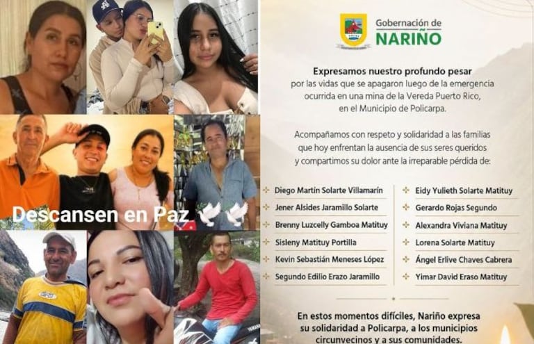 Mientras las familias aguardan la entrega de los cuerpos y la programación de las exequias, la comunidad de Policarpa expresa su acompañamiento y hace un llamado a mantener la unidad. El dolor se extiende por distintos sectores, pero también la solidaridad, en medio de una de las tragedias más dolorosas de la historia reciente del municipio.